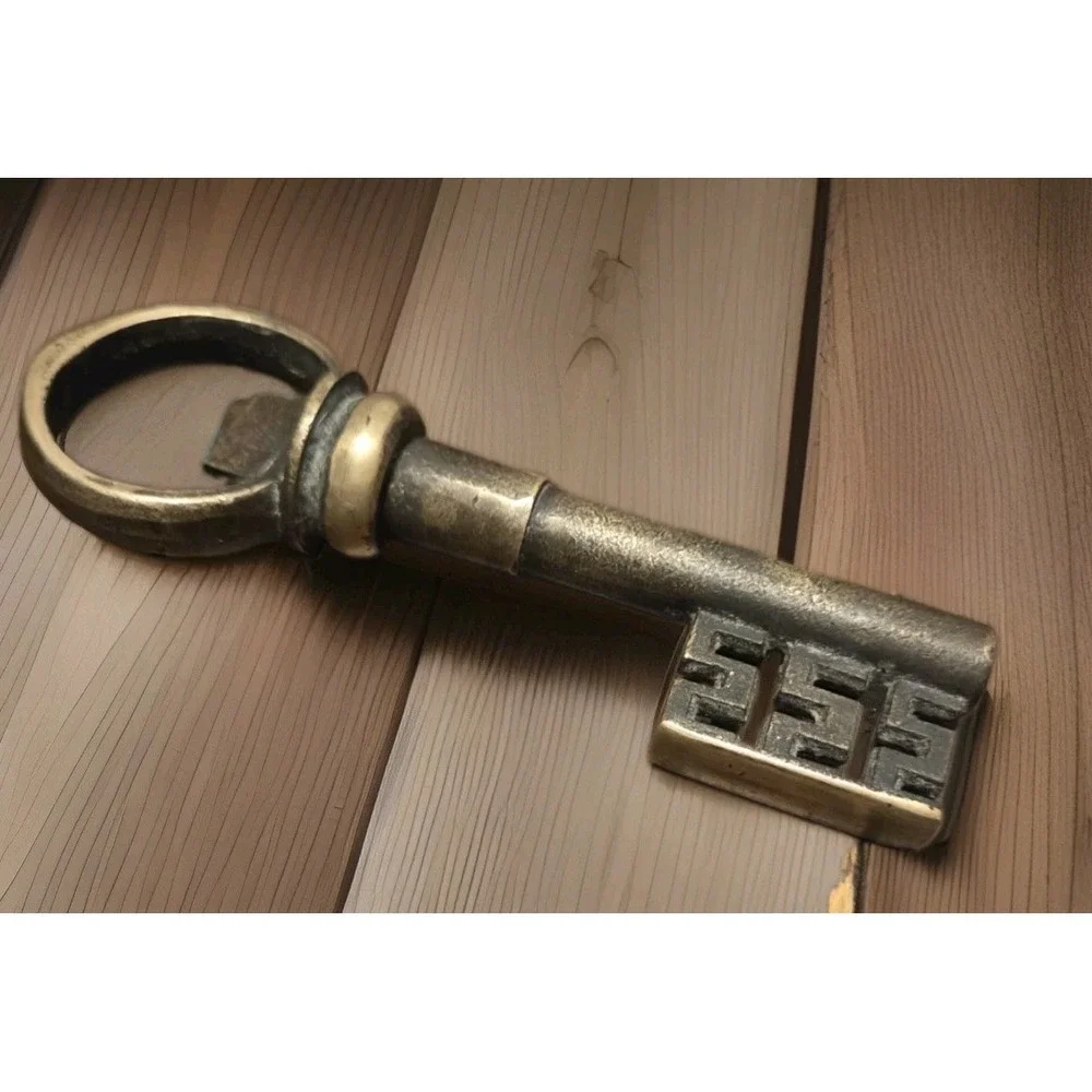 Vintage Brass Key Shaped Wine Key & Bottle Opener Brown Tarnish Finish 5.5